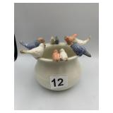CERAMIC VASE W/ PERCHED BIRD FIGURINES, CREAM