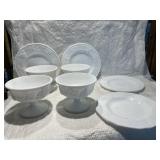MILK GLASS DINNERWARE, RAISED GRAPE VINE PATTERN,