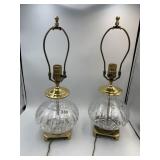CRESCENT BRASS MFG. PR CUT CRYSTAL LAMPS W/ BRASS