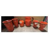 RED POPPY CERAMIC ASSORTMENT, GLAZED ORANGE-RED,