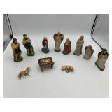 HAND-PAINTED NATIVITY SET FIGURINES W/ MANGER,