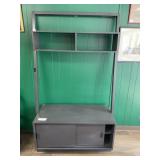 DARK WOOD LAMINATE WALL UNIT, OPEN SHELVING, FILE