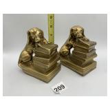 GOLD-TONE METAL DACHSHUND DOG BOOKENDS W/ BOOKS.