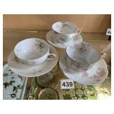 LIMOGES PORCELAIN TEACUPS SAUCERS, FLORAL