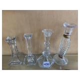 ASSORTED GLASS CANDLESTICKS, CUT GLASS DESIGNS,