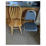 WOODEN SPINDLE BACK CHAIR, METAL FRAME