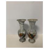 FOOTED MARBLE VASES, HAND-PAINTED DRAGON, PHOENIX