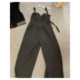 BLACK POLYESTER JUMPSUIT, WIDE LEG, GOLD-TONE
