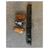 ASSORTED LEATHER GUN HOLSTERS, BLACK SOFT RIFLE