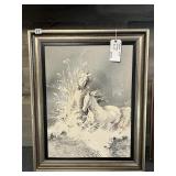 KUSHNER SIGNED WILD STALLIONS PRINT, GILT FRAMED.