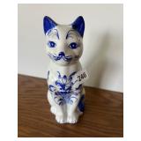JAPANESE CERAMIC CAT FIGURINE, BLUE & WHITE