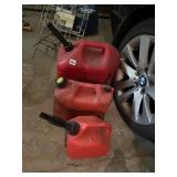 RED PLASTIC GAS CANS, VARIOUS SIZES, ONE 1 GAL
