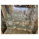 ASSORTED CUT GLASS STEMWARE, SERVING BOWLS, GLASS