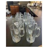 PRESSED GLASS BEER MUGS, FLUTED DESIGN, STARBURST
