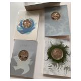 PEACE THEMED METALLIC MEDALLIONS W/ CARD HOLDERS.