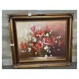 H STONE OIL ON CANVAS FLORAL PAINTING, ORNATE
