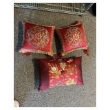 RED & GOLD SILK-BLEND DECORATIVE PILLOWS, ASIAN