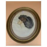 OVAL FRAMED WATERCOLOR PORTRAIT, WOMAN IN