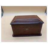 VINTAGE WOODEN BOX, HINGED LID, BRASS-TONE