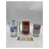 ROLLING ROCK BUDWEISER BARWARE, THERMO-SERV MUG,