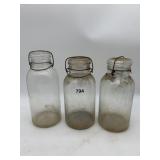 VTG CLEAR GLASS CANNING JARS, WIRE BAIL, GLASS