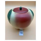 CERAMIC APPLE COOKIE JAR, RED & YELLOW W/ GREEN