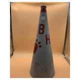 VINTAGE WOODEN MEGAPHONE, GREY W/ RED LETTERING &
