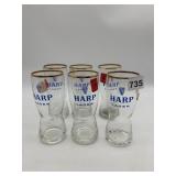 HARP LAGER BEER GLASSES, GOLD RIM ACCENT.