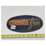 CORONA - OVAL ADVERTISING SIGN, BLUE ENAMEL W/