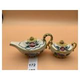 HAND-PAINTED CERAMIC CREAMER AND SUGAR BOWL SET,