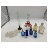 VTG GLASS BOTTLES, MINIATURE CUPS, CLEAR BUD