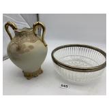 NIPPON HAND PAINTED PORCELAIN VASE W/ GILT TRIM,