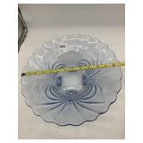 BLUE PRESSED GLASS SERVING BOWL, SCALLOPED RIM,