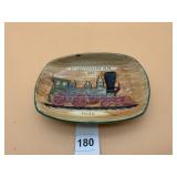PENNSBURY POTTERY CERAMIC DISH, TRAIN RELIEF,