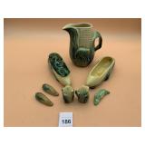 CERAMIC CORN THEMED PITCHER, BUTTER DISH,