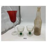 ASSORTED GLASSWARE LOT, RED STEMMED GOBLET,