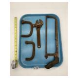 RUSTY ADJUSTABLE WRENCH, HACKSAW FRAME, HEAVY
