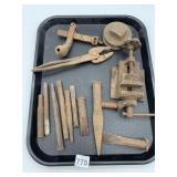 RUSTY METAL VISE, SLIP JOINT PLIERS, CHISELS,
