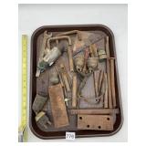 RUSTY ASSORTED METAL HARDWARE, LIGHT SOCKETS,