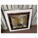 STAINED GLASS WINDOW, WOOD FRAME, STYLIZED