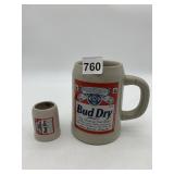 BUD DRY CERAMIC BEER STEIN W/ SMALL MUG, W.