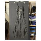 CACHE BLACK FORMAL DRESS, RUFFLED SKIRT, SATIN