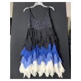 DESIGUAL BLACK DRESS, BLUE & WHITE RUFFLED SKIRT,