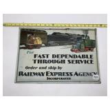 RAILWAY EXPRESS AGENCY ADVERTISING TIN SIGN,