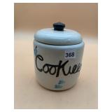 POTTERY COOKIE JAR, EMBOSSED COOKIES WORDING,