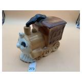 PASTIME CERAMIC TRAIN COOKIE JAR, BROWN AND BEIGE