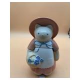 CERAMIC CAT COOKIE JAR, BONNET & APRON DESIGN,