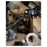 ASSORTED CABLES, POWER ADAPTERS, ETHERNET CABLES,