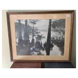 FRAMED PHOTOGRAPH, SWAMP LANDSCAPE SCENE, WOOD