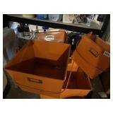 ORANGE METAL STORAGE BINS, LABEL HOLDERS, SIDE